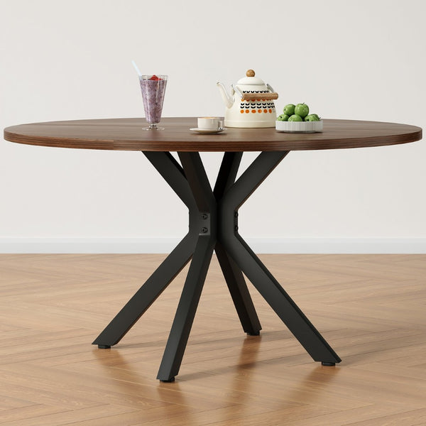 English Elm 47" Round Wood Dining Table Seats Six with Industrial Metal Base for Modern Homes T3623P433924