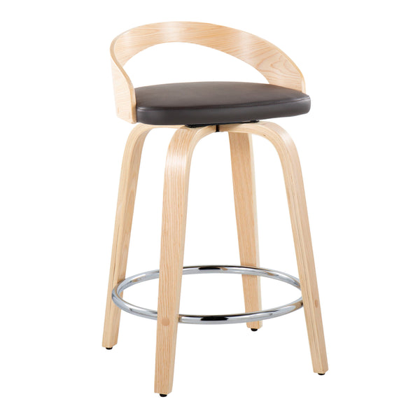 English Elm Grotto 24" Contemporary Fixed-Height Swivel Counter Stool with Faux Leather Cushion and Chrome Footrest Brown B202S00073