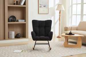 English Elm Modern Teddy Upholstered Rocking Glider Chair with High Backrest and Solid Wood Legs for Nursery Comfort Black W2725P213539