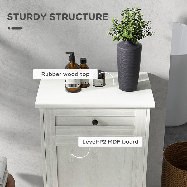 English Elm HOMCOM Tilt-Out Kitchen Trash Cabinet with Drawer and Oak Top Space-Saving Pet-Safe Organizer Light Gray W2225P229590