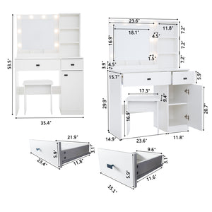 English Elm Vanity LED Makeup Desk with 3-Mode Mirror, Adjustable Brightness, Large Drawers & Shelves White W2139P194436
