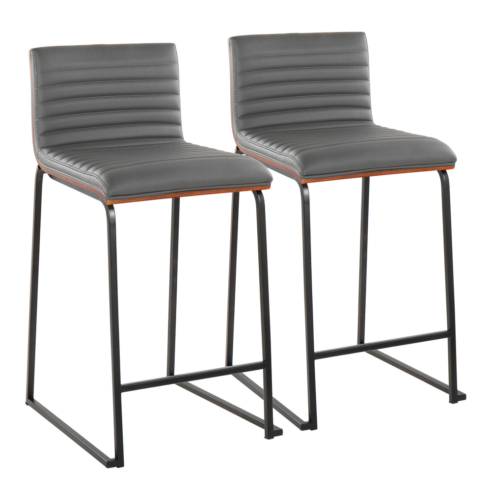 English Elm Mason Mason Mara 26" Contemporary Counter Stool Set of 2 – Grey Faux Leather, Walnut Back, Black Metal Base B202P222079