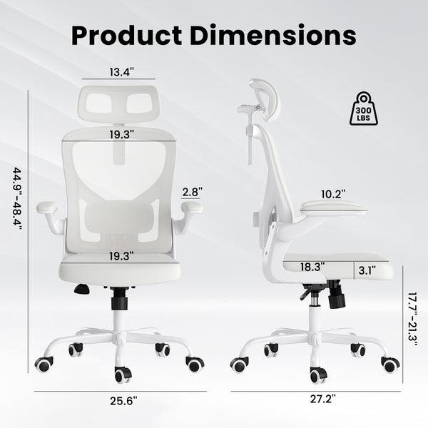 English Elm Ergonomic Office chair with adjustable headrest and lumbar support, breathable mesh, space-saving design White T3623P368571