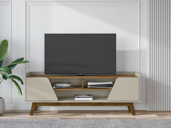 English Elm Marcus 63" TV Stand with Soft-Close Doors and Cable Management, Sturdy MDF Frame & Pine Legs Griege,Natural B365P397905