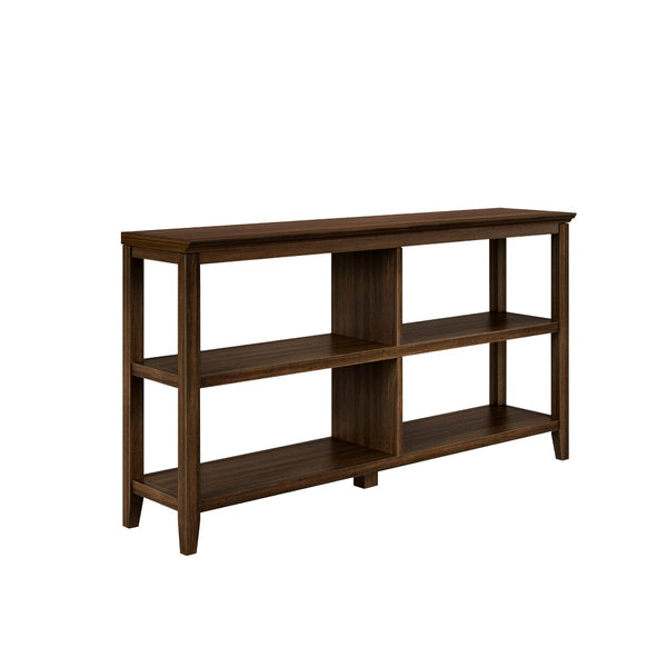 English Elm Wood Open Shelf Bookcase Walnut Finish Mid Century Modern Low Profile Living Room Chestnut B2751P436406