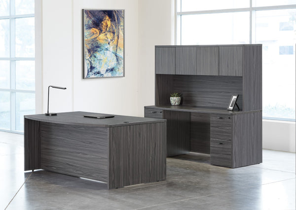 OSP Home Furnishings Napa U Shape Executive Desk with Hutch Overhead Storage and Locking File Drawers 71" NAPSGW-TYP12