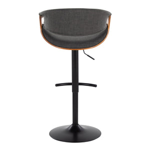 English Elm Curvo Mid-Century Adjustable Swivel Barstool with Walnut Accent, Black Metal Base and Fabric Seat Charcoal B202S00800