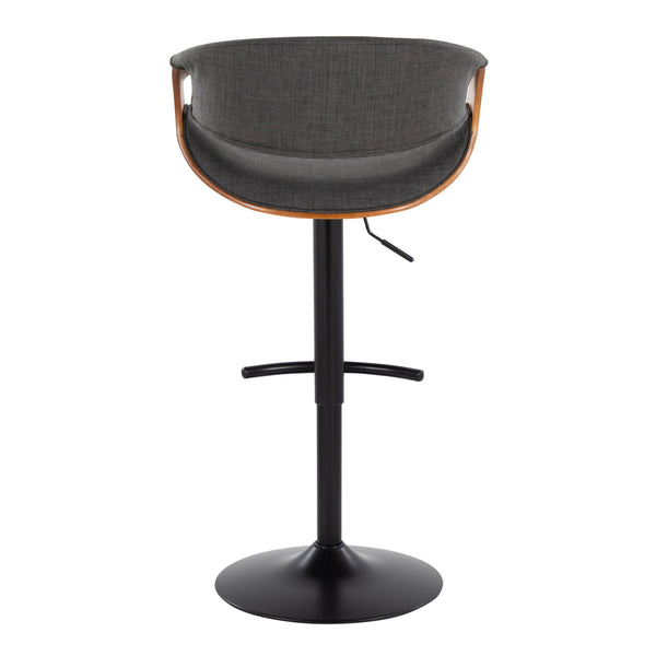 English Elm Curvo Mid-Century Adjustable Swivel Barstool with Walnut Accent, Black Metal Base and Fabric Seat Charcoal B202S00800