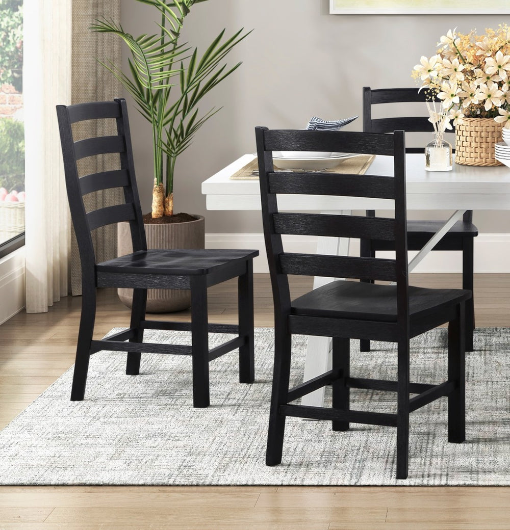 English Elm Modern Farmhouse Five Piece Dining Set Oak Veneer Table Four Wood Side Chairs Black White B011S00930