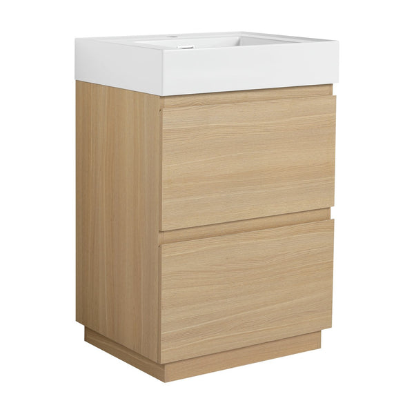 English Elm 24" Modern Bathroom Vanity with Single Undermount Sink, Engineered Wood, Waterproof Finish, 2 Drawers and Pre-Drilled Faucet Hole Oak W1972S00005