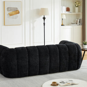 English Elm Chenille Cloud Sofa with Quilted Seat and Piano Key Backrest for Modern Living Rooms Black W834S00637