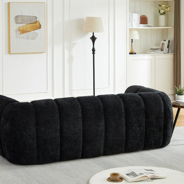 English Elm Chenille Cloud Sofa with Quilted Seat and Piano Backrest for Modern Living Spaces Black W834P442224