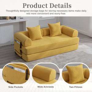 English Elm UNITED modular foldable sofa with metal frame, corduroy upholstery, side pocket & quick assembly convenience Mustard yellow W1568P375635