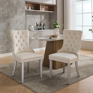 English Elm A&a Furniture Nikki Velvet Wingback Dining Chairs Tufted Nailhead Set of Two W1143P179489