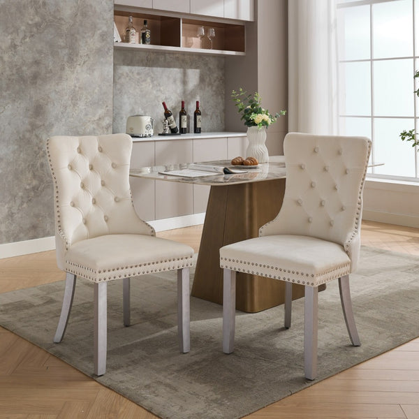 English Elm A&a Furniture Nikki Velvet Wingback Dining Chairs Tufted Nailhead Set of Two W1143P179489