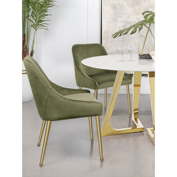 English Elm Lichton Velvet Upholstered Dining Side Chair Set of 2 with Foam Padding, Brass Legs & Back Handle Olive B062P299933