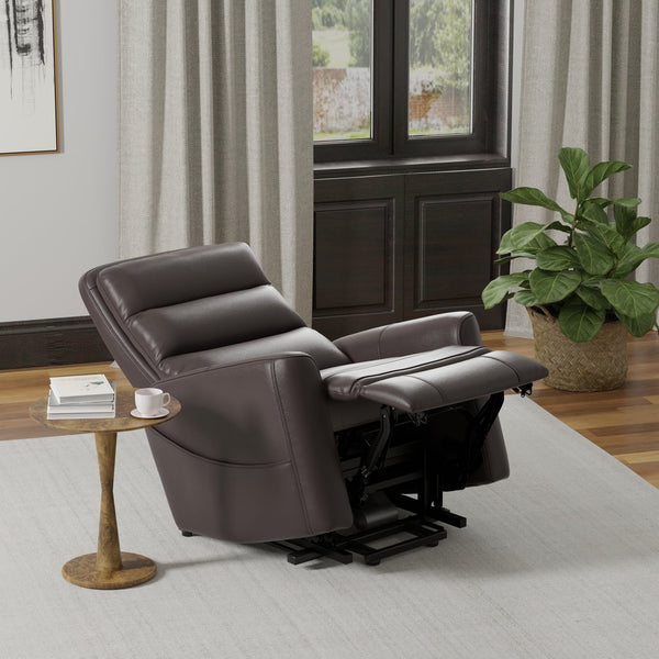 English Elm Faux Power Lift Chair with Premium Faux Leather, USB Charging, Side Pockets & Quiet Motor Recline Dark Brown B339P409526
