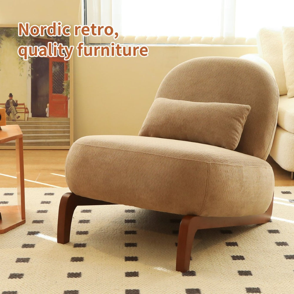 English Elm Cute Barrel Velvet Accent Chair Armless Solid Wood Legs Cozy Reading Nook Seat Camel W2105P412976