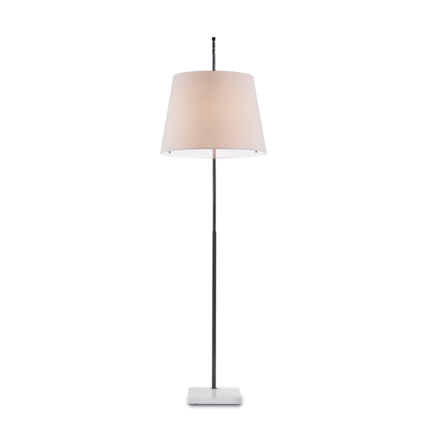 Cloister Modern Bronze Floor Lamp with Elegant Arc Design and White Linen Shade for Contemporary Spaces