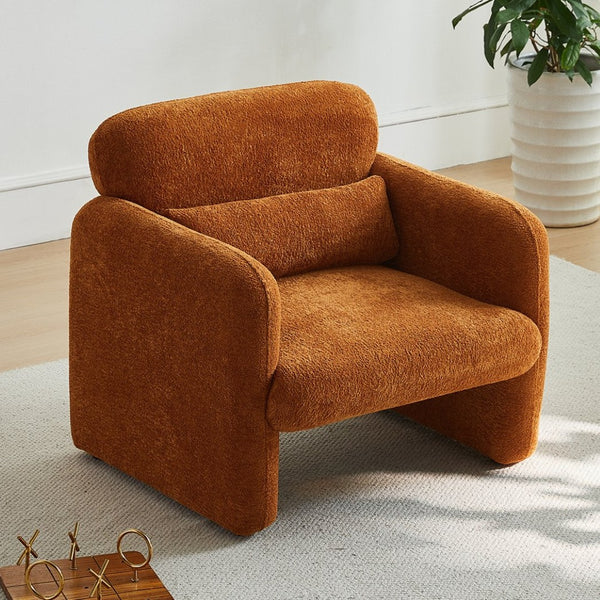 English Elm Best-selling Boucle Cloud Chair Curved Plush Upholstered Armchair with Lumbar Pillow Included Orange W1765P334055