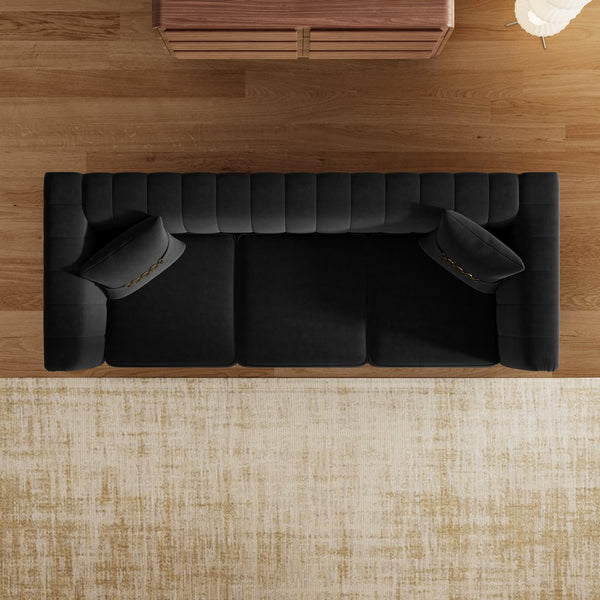 English Elm Fx-P82-Bk3 Velvet 3-Seater Sofa With Throw Pillows - Modern Comfort For Living Rooms & Offices W576S00221