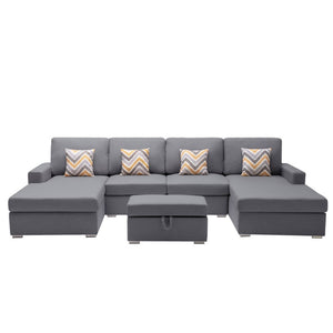 English Elm Nereo Gray Linen Double Chaise Sectional with Storage Ottoman for Spacious Living B2749S00126