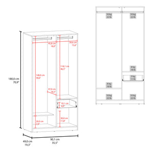 English Elm Matt Grey Two-Tone Wardrobe with Drawer and Open Shelves, 2-Door Melamine Closet for Modern Bedrooms (96) B062S01137