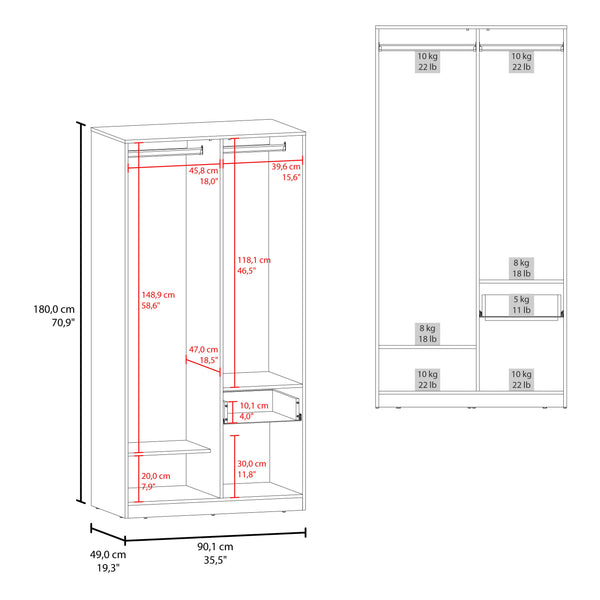 English Elm Matt Grey Two-Tone Wardrobe with Drawer and Open Shelves, 2-Door Melamine Closet for Modern Bedrooms (96) B062S01137
