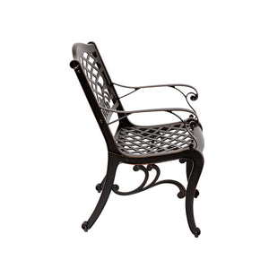 English Elm Phoenix Cast Aluminum Outdoor Dining Arm Chairs Ornate Lattice Scroll Garden Patio Set Copper N776P381164C