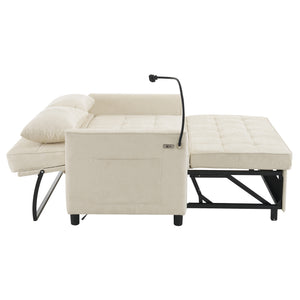 English Elm 56.9" Loveseat Sofa Bed with Chenille Upholstery, USB Ports, Phone Holder, Side Pockets, Reclining Backrest Beige N719P208853A