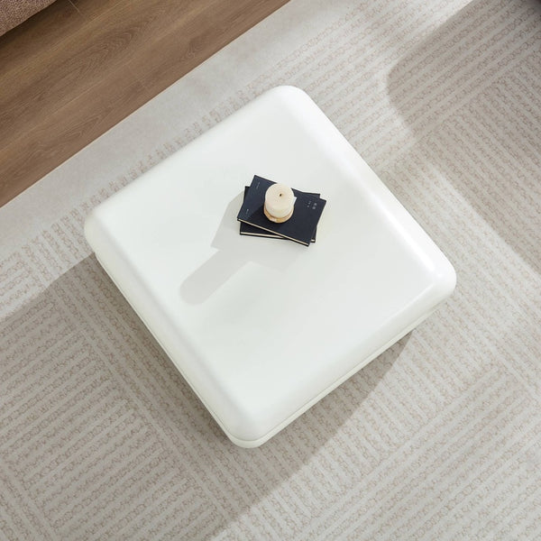 English Elm New Sculptural Fiberglass Coffee Table Low Profile Square Geometric Living Room Accent White W2085P374164