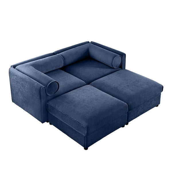 English Elm Stylish Blue Chenille 2-Seater Sofa With Modern Storage Ottomans, Ergonomic Design & Easy Assembly W714S01048-GIGA
