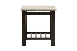 English Elm Contemporary 3pc Occasional Table Set Faux Marble Top Antique Walnut Finish Open Shelf Modern Design B011S01995