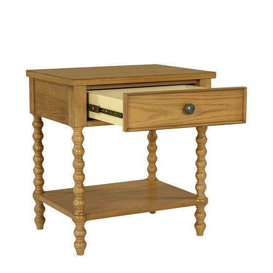 English Elm Nightstand Solid Wood Camel Oak Finish with Drawer & Open Shelf, 24"W x 26"H Stylish Storage B035P262689