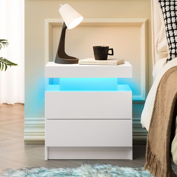 English Elm Nightstand LED Bedside Table with Adjustable Multi-Color Lights, Sleek Modern End Table for Bedroom White 22.83 L x 16.93 W x 7.68 H W2178138722