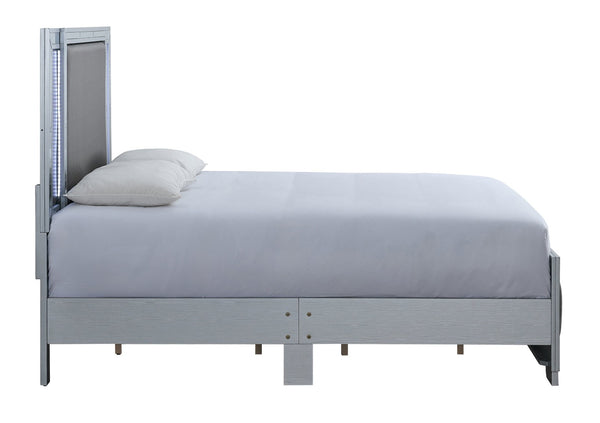 English Elm Murry Queen Platform Bed Faux Leather Headboard Led Backlit Mirror Panels Silver B078S00652