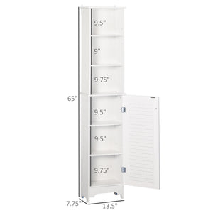 English Elm HOMCOM Vertical Bathroom Linen Cabinet 65" Tall Freestanding Storage Tower with 3 Adjustable Shelves, White W2225P200481