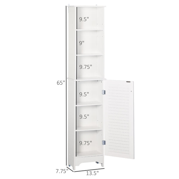 English Elm HOMCOM Vertical Bathroom Linen Cabinet 65" Tall Freestanding Storage Tower with 3 Adjustable Shelves, White W2225P200481