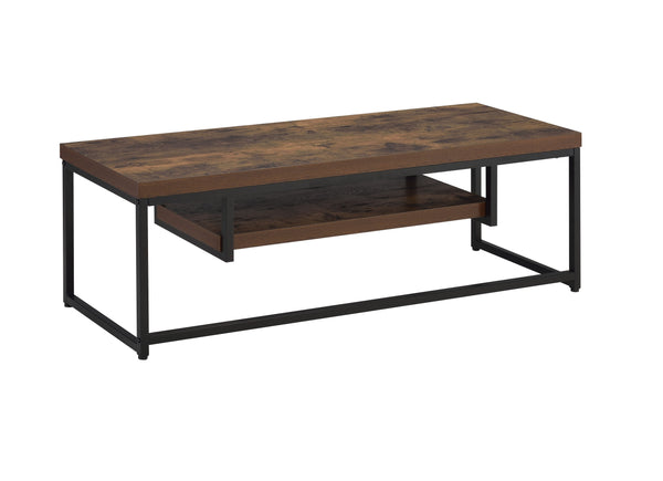 English Elm Bob Weathered Oak TV Stand with Black Metal Frame, Compact 50" TV Console, Cable Management, Rustic Modern Design, Durable MDF Construction B2726P271970