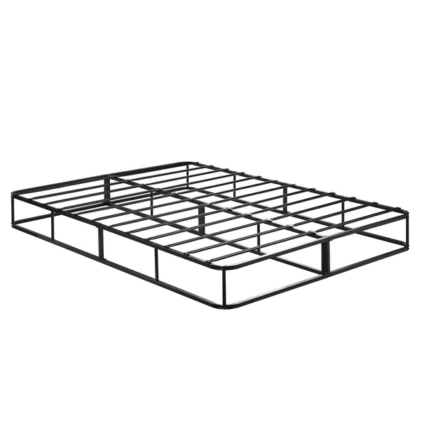 English Elm Full Full Mattress Foundation 53"x74" Black Metal Frame with Textured White Cover, 600lb Capacity B011P197731