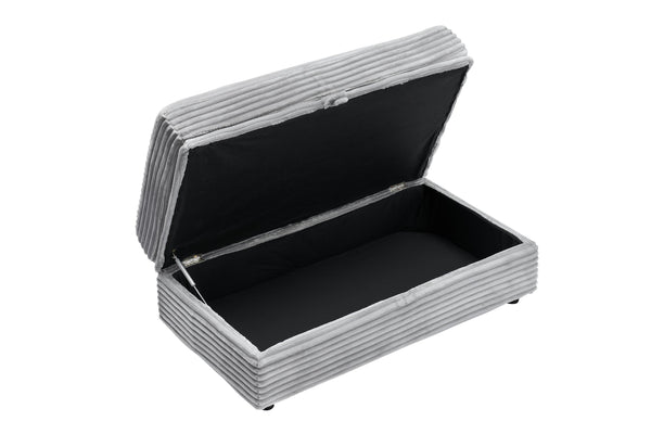 English Elm 47.24-inch corduroy armchair with storage ottoman and USB ports, spring seat, solid wood frame lounge Gray W3356S00021