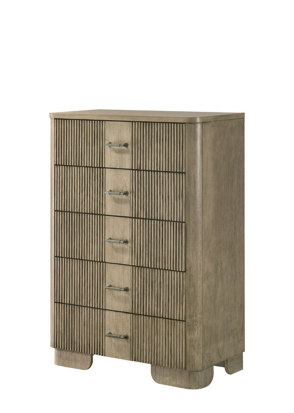 English Elm Lakkari 5-drawer Tall Chest with Antique Oak Finish and Felt-lined Jewelry Drawer B2756P506266