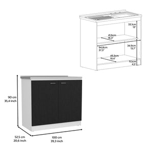 English Elm Freestanding Sink Cabinet With Double Doors, 2 Shelves, Stylish White & Black Finish For Storage B097S00140