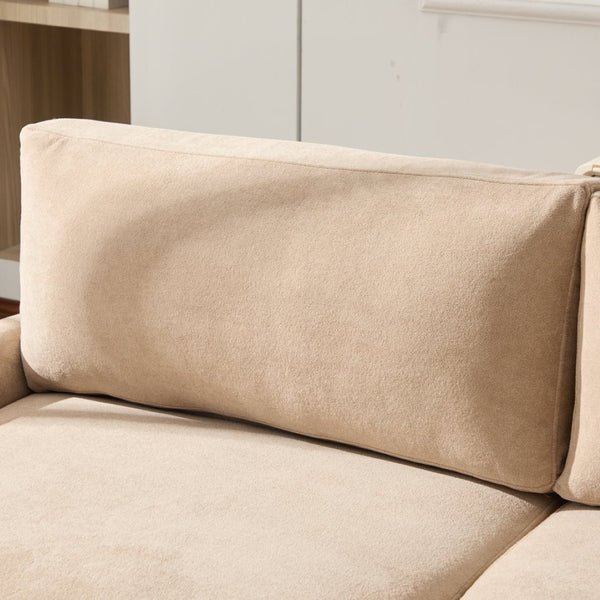 English Elm Mid-century Modern Boucle Upholstered Three Seat Sofa with Walnut Finish Wood Legs Camel N773P411407N