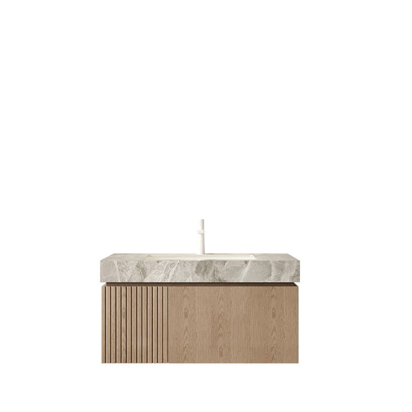 English Elm Muri Floating Bathroom Vanity with Sintered Stone Top and Oak Veneer Woodgrain Cabinet W2615S00591