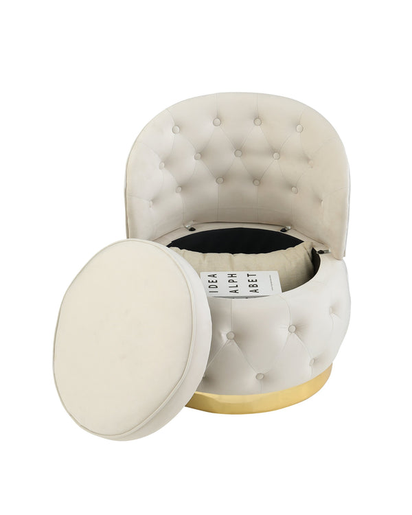 English Elm 360 Degree Swivel Cuddle Barrel Accent Storage Chairs Plush Velvet Round Armchair with Hidden Storage and Luxurious Comfort Beige W1420P198930