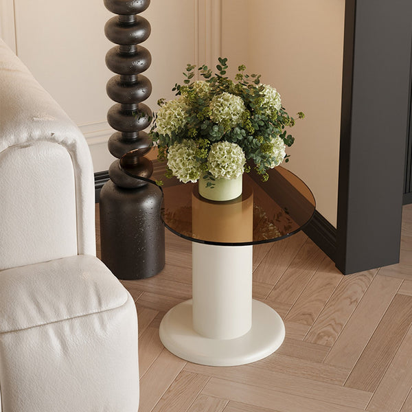 English Elm Cream Nesting Coffee Tables Set of 2 — Cream White Beige Modern Irregular Glass Top, Safe Round Edges W3081P254996