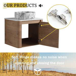English Elm 24'' Wall-Mounted Bathroom Vanity With Ceramic Vessel Sink, Soft-Close Door & Stylish Design W999S00395