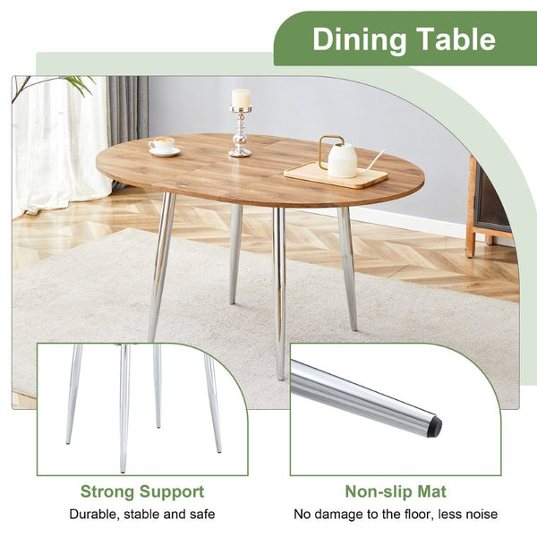 English Elm Table Set Extendable Round to Oval Wood Grain Top with Four Gray Pu Dining Chairs W1151S04833