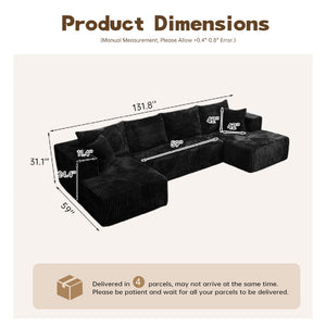 English Elm U-shaped Modular Corduroy Sectional Sofa Low Profile Design for Spacious Living Rooms Black W3653S00004